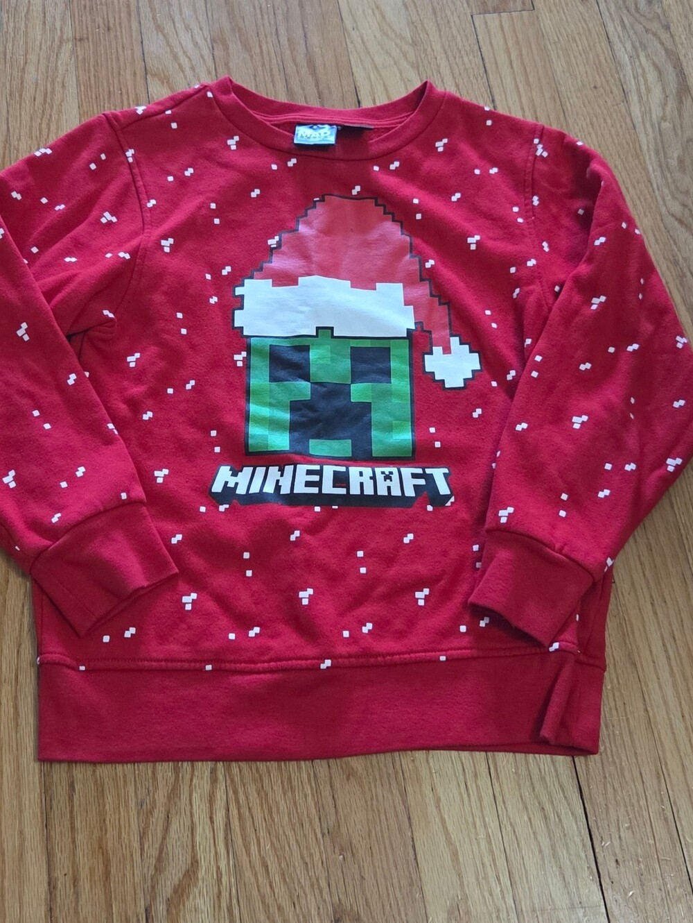 Kids Red Minecraft Creeper Holiday Sweatshirt EUC Size M